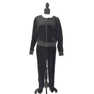 B5 Auth JUICE COUTURE Black Sparkly Velvet Jacket M Pants S Two Piece Tracksuit